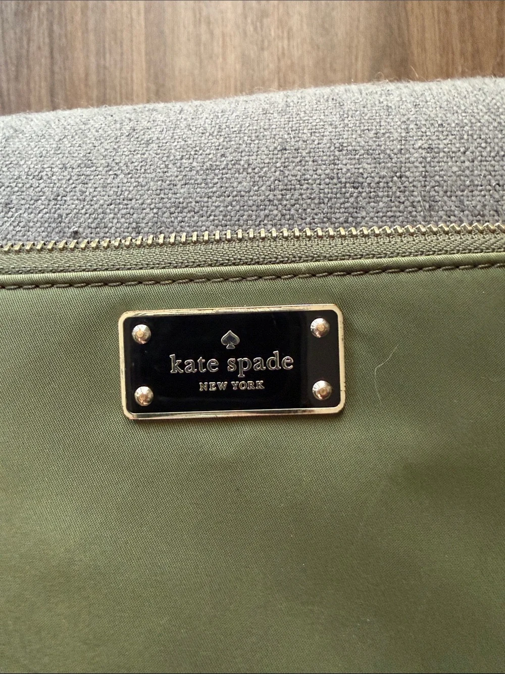kate spade Olive Green Zip Wallet with Gold Plaque